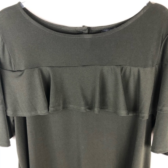 Olive Green Ruffle front blouse size: 1X - Picture 2 of 9